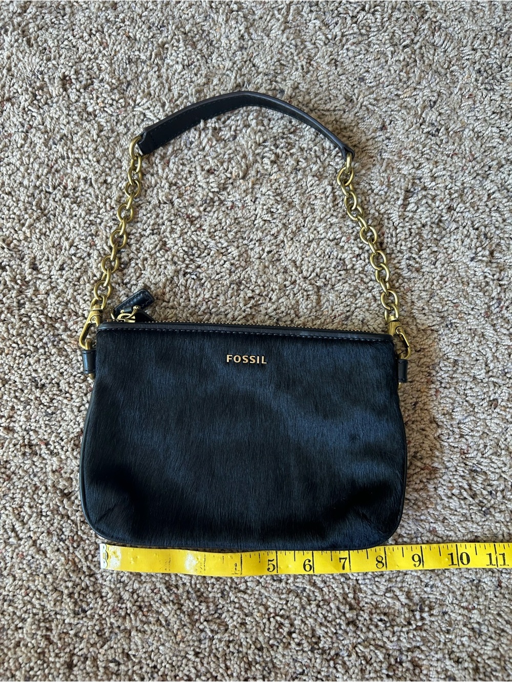 Fossil Black Haircalf Shoulder Bag with Gold Chain Handle